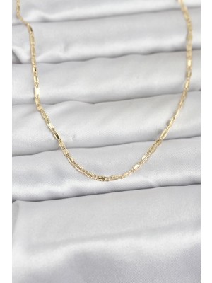 Pileli Store cm 14K Gold Renk Lazerli Zincir Model 60 cm Kadın Kolye - TJ-BKO10957