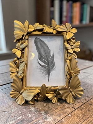 Peramari Dekoratif Polyester Resim Çerçevesi Kelebekli Gold Eskitme 17X12 cm