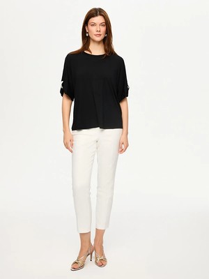 Faik Sönmez Kolu Zincir Şerit Detaylı Yuvarlak Yaka Modallı T-Shırt S26TSH076