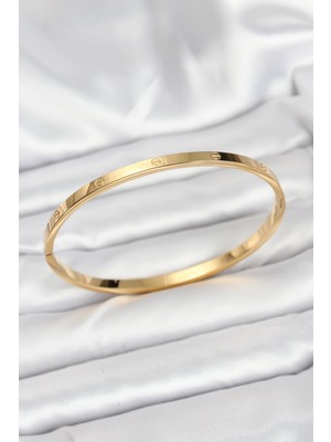 Pileli Store 316L Çelik Gold Renk 65 mm Ince Kadın Kelepçe Bileklik - TJ-BB7915