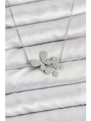 Pileli Store 316L Çelik Zincir Gümüş Renk Zirkon Taşlı Model Kadın Kolye - TJ-BKO10770