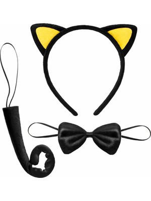 Pileli Store Sarı Kulaklı Kedi Kostüm Seti – Taç, Papyon, Kuyruk
