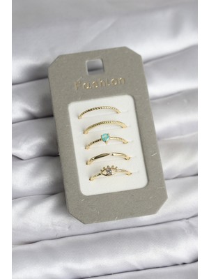 Pileli Store Pirinç Gold Renk 5'li Yüzük Seti - TJ-BYK3923