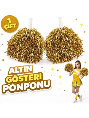 Pileli Store 1 Çift Altın Renk Okul Gösteri Ponponları Ekstra Dolgun