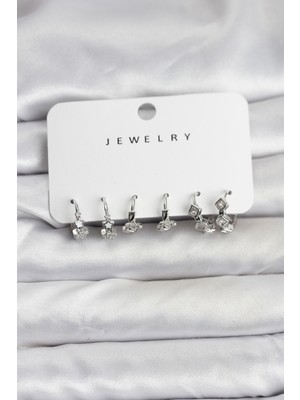 Pileli Store Gümüş Renk Pirinç Yıldız Modelli Kadın Küpe Seti - TJ-BKP11484