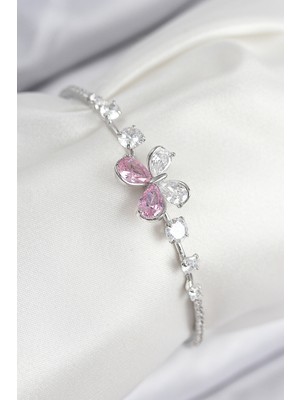 Pileli Store Pirinç Zirkon Taşlı Model Gümüş Renk Kadın Bileklik - TJ-BB7854