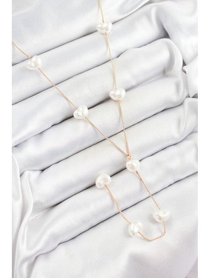 Pileli Store 316L Çelik Incili Kalp Figürlü Y Model Gold Renk Kadın Kolye - TJ-BKO10335