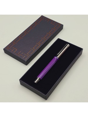 Pileli Store Kutulu Mor Metal Roller Kalem