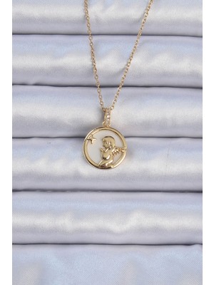 Pileli Store 316L Çelik Zincir Altın Renk Zirkon Taşlı Mineli Melek Kolye - TJ-BKO9085