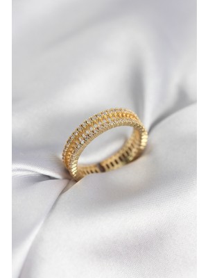 Pileli Store Gold Renk Minimal Zirkon Taşlı Kadın Yüzük - TJ-BYK3957