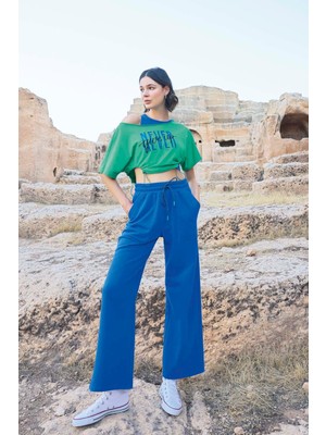 Pileli Store  Kısa Kollu "never Give Up" 3'lü Crop Eşofman Takımı