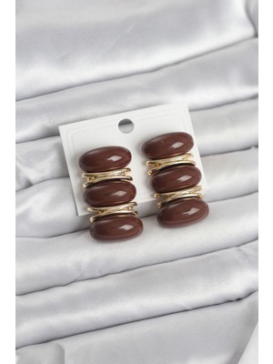 Pileli Store Kahverengi Vintage Model Gold Renk Kadın Küpe - TJ-BKP11677