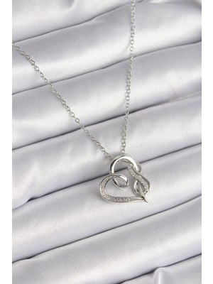 Pileli Store 316L Çelik Gümüş Renk Zincir Zirkon Taş Detaylı Kalp Model Sonsuzluk Detay Kadın Kolye - Tj-B