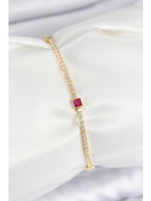 Pileli Store Pirinç Zirkon Taşlı Kare Model Gold Renk Kadın Bilekilk - TJ-BB7660