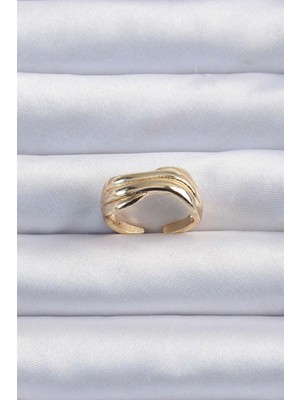 Pileli Store Pirinç Altın Renk Kıvrımlı Ayarlanabilir Yüzük - TJ-BYK3291
