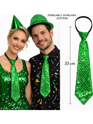 Pileli Store Yeşil Renk Pul Payetli Işıltılı Parti Kravatı 33 cm