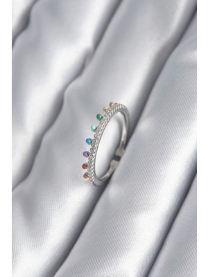 Pileli Store Pirinç Gümüş Renk Zirkon Taş Detay Kadın Yüzük - TJ-BYK2998