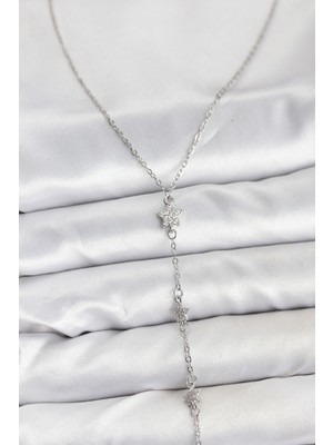 Pileli Store 316L Çelik Zincir Gümüş Renkli Yıldız Model Kadın Y Kolye - TJ-BKO10671