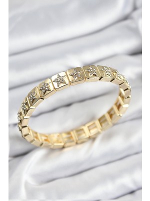 Pileli Store Pirinç Zirkon Taşlı Yıldız Model Gold Renk Lastikli Kadın Bileklik - TJ-BB7494