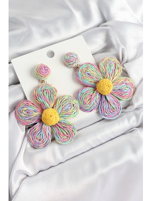 Pileli Store Pirinç Rainbow Papatya Model Gold Renk Kadın Hasır Küpe - TJ-BKP10895