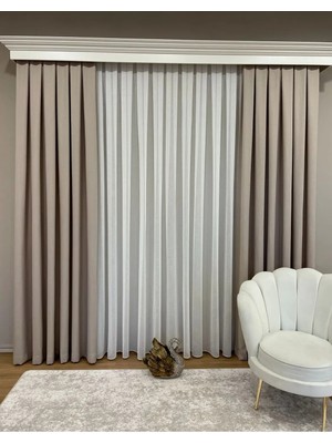 Assina Keten Kumaş Bej 1/2 Seyrek Pile Kalın Tek Kanat Fon Perde