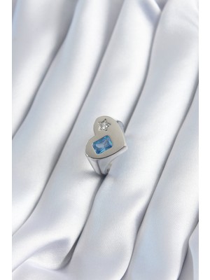 Pileli Store Pirinç Gümüş Renk Kalp Model Yıldız Zirkon Taş Detay Kadın Yüzük - TJ-BYK2894