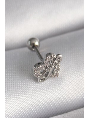 Pileli Store 316L Çelik Gümüş Renk Zirkon Taşlı Sonsuzluk Detay Tragus Piercing - TJ-PR1249