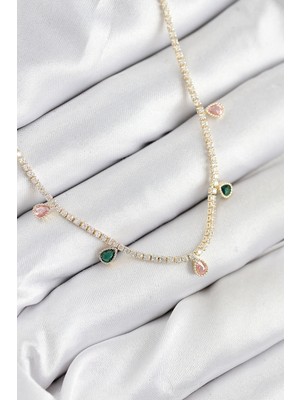 Pileli Store Pirinç Zirkon Taşlı Su Yolu Damla Model Gold Renk Kadın Kolye - TJ-BKO10545