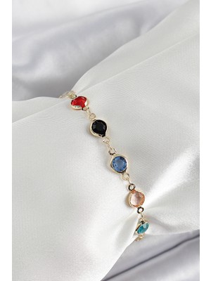 Pileli Store Pirinç Asorti Model Gold Renk Zirkon Taşlı Kadın Bileklik - TJ-BB7039