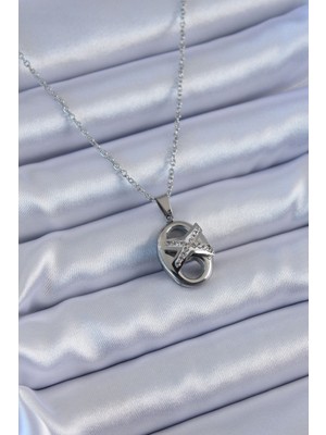 Pileli Store 316L Çelik Gümüş Renk Zirkon Taşlı Kadın Kolye - TJ-BKO7634
