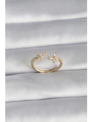 Pileli Store Pirinç Gold Renk Zirkon Taşlı Model Kadın Yüzük - TJ-BYK3008