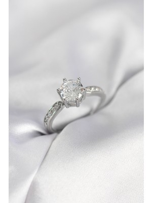 Pileli Store Zirkon Taşlı Tek Taş Model Gümüş Renk Kadın Yüzük - TJ-BYK4021