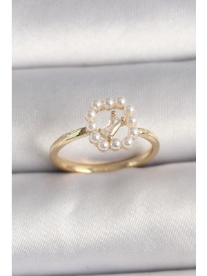 Pileli Store Pirinç Gold Renk Zirkon Taş Detaylı Incili Ayarlanabilir Yüzük - TJ-BYK3541