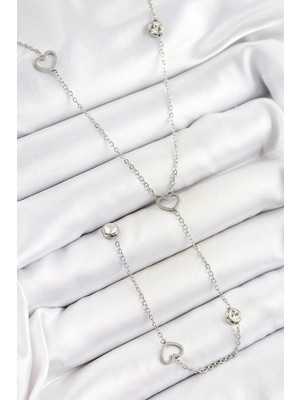 Pileli Store 316L Çelik Zirkon Taşlı Kalp Figürlü Y Model Gümüş Renk Kadın Kolye - TJ-BKO10334