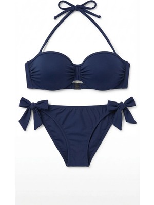 Zi Lacivert Dar Kalıp Içi Boş Kap Bikini Takımı