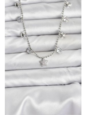 Pileli Store Pirinç Gümüş Renk Yıldız Model Kadın Kolye - TJ-BKO10650