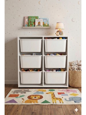 Decosense 6 Çekmeceli Çok Amaçlı Oyuncak Dolabı ve Saklama Ünitesi – Çocuk Odası Düzenleyici Etiket Hediyeli