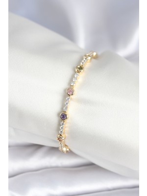 Pileli Store Pirinç Gold Renk Zirkon Taşlı Kadın Bileklik - TJ-BB7971
