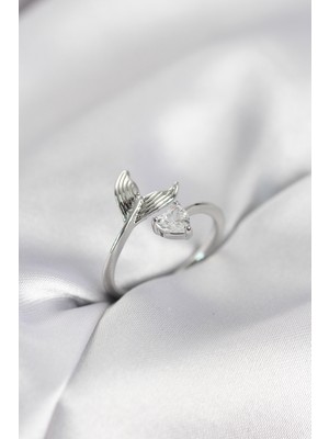 Pileli Store Balık Kuyruğu Model Gümüş Renk Zirkon Taşlı Kadın Yüzük - TJ-BYK4128