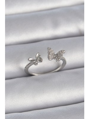 Pileli Store Pirinç Gümüş Renk Ayarlanabilir Zirkon Taşlı Model Kadın Yüzük - TJ-BYK3375