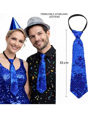 Pileli Store Mavi Renk Pul Payetli Işıltılı Parti Kravatı 33 cm