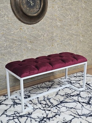 Sevinç Mobilya Beyaz Boyalı - L - Ayaklı 100 cm x 38 cm Oturak - Bench - Makyaj Taburesi - Makyaj Oturak