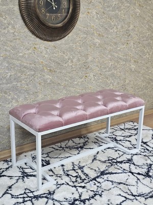 Sevinç Mobilya Beyaz Boyalı - L - Ayaklı 100 cm x 38 cm Oturak - Bench - Makyaj Taburesi - Makyaj Oturak
