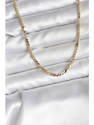 Pileli Store 14K Gold Renk Kaplama Ezme Yılan Zincir Model cm Kadın Kolye - TJ-BKO10735