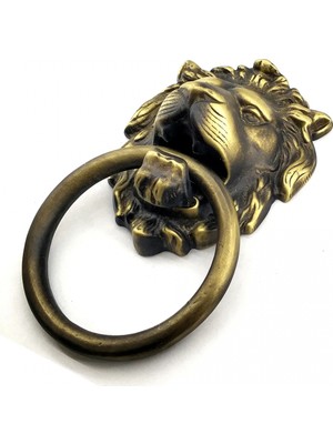 Pileli Store Eco Lounge Antika Tarz Dekoratif Pirinç Aslan Kapı Tokmağı, Taktak - 102X130 Mm, Antik