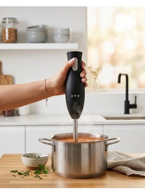 Pileli Store Paslanmaz Çelik Blender Ayağına Sahip Ergonomik El Blenderı