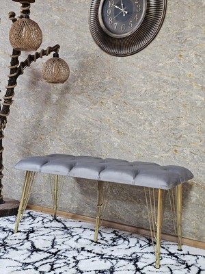 Sevinç Mobilya Metal Gold Tel Ayaklı 100 cm Puf Bench - Puf - Bench - Oturak - Mutfak Oturağı - Antre Oturağı