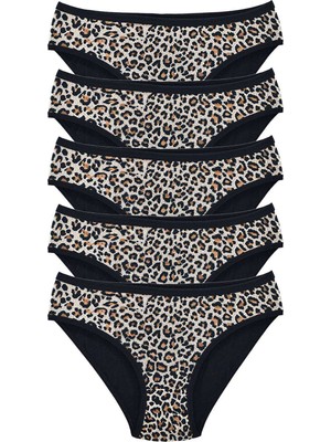 Pileli Store 5 Adet Leopar Desenli Likralı Yumuşak Dokulu Kadın Slip Külot