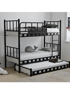 Missidea Zambak Ayrılabilir & Yavrulu Çok Fonksiyonlu Metal Ranza Siyah 90X200 Cm.