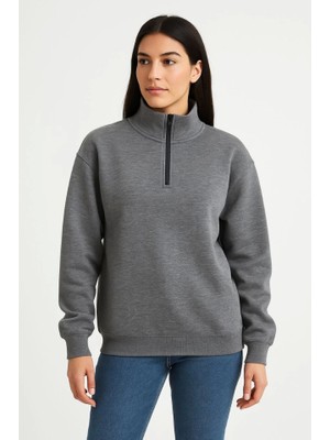 Hobilinka Üç Iplik Dık Yaka Yarım Fermuarlı Sweatshirt - Antrasit